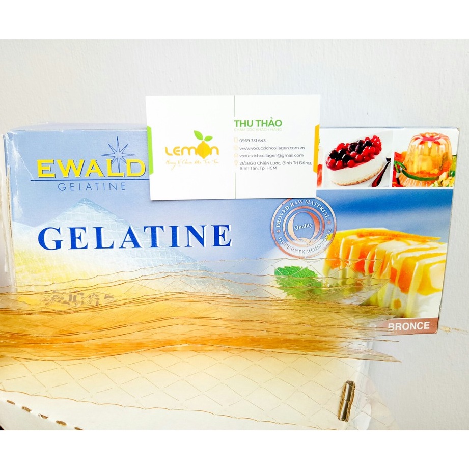 Comb 5-20 Lá gelatine Đức hiệu Ewald (3.4g/lá) làm đống bánh kẹo, thạch, nấu chè, panna cotta