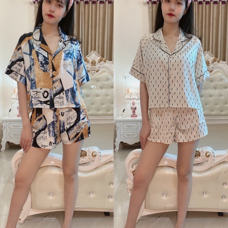 PIJAMA lụa cổ sen tay bồng, Bộ ngủ lụa cao cấp hàng shop 2CE | BigBuy360 - bigbuy360.vn