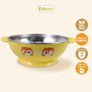 Bát ăn dặm Hàn Quốc Edison 6643/6636 bằng Inox 2 lớp giữ nhiệt có đế chống trượt size nhỏ/lớn hình Cú Mèo
