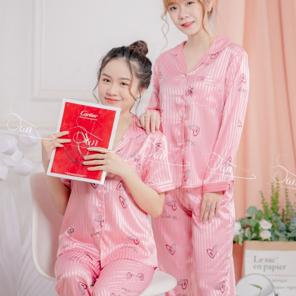 Đồ ngủ pijama nữ bằng lụa satin cao cấp, mặc ở nhà, đồ bộ pijama đẹp kín đáo, set quần áo riêng,Tay dài quần dài