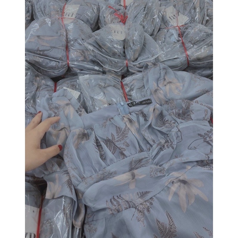 Váy voan hoa xanh tay bồng | BigBuy360 - bigbuy360.vn