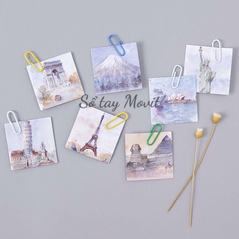 Bộ 45 sticker tranh ảnh nghệ thuật trang trí sổ tay