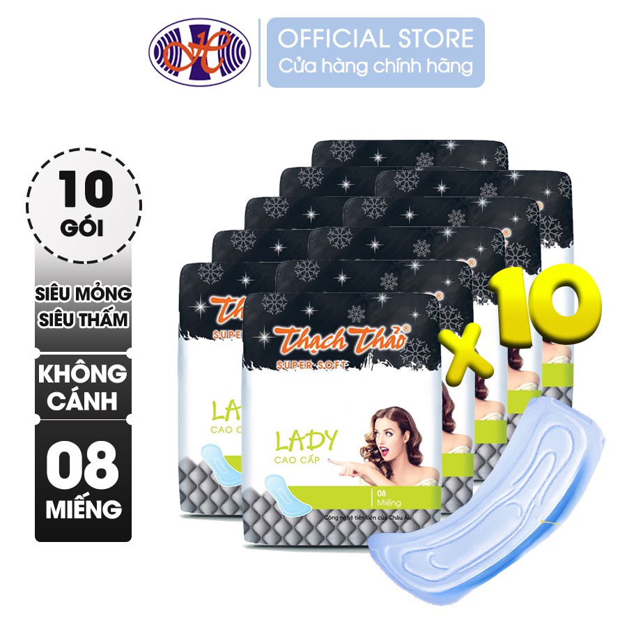 [ COMBO 10 GÓI ] Băng vệ sinh không cánh Thạch Thảo Lady 24cm thấm hút và kháng khuẩn – Gói 8 miếng