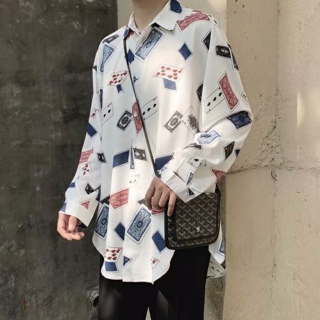 Unique fashion style long sleeve Poker card shirt for men