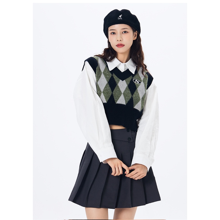 Áo sweater Xiaozhainv dệt kim không tay cổ chữ v phong cách retro Hàn Quốc cho nữ