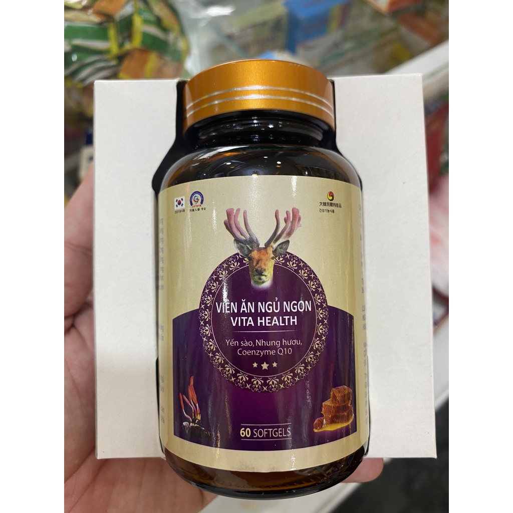 Viên ăn ngon ngủ ngon Vita health, giúp ngủ ngon, ăn ngon, tăng cường sức khỏe, hỗ trợ mất ngủ, chai 60 viên