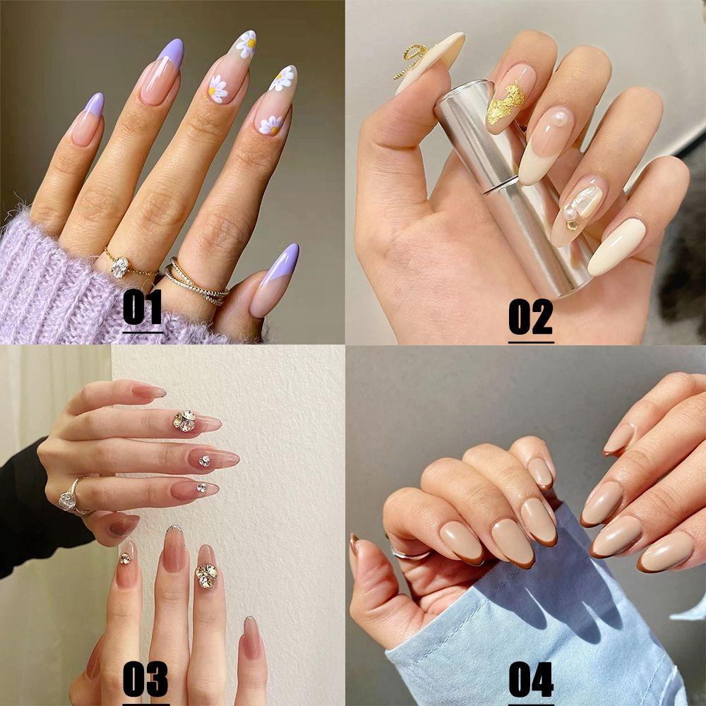 Bộ 24 Móng Tay Giả Che Phủ Toàn Diện Tháo Rời Được Kiểu Pháp