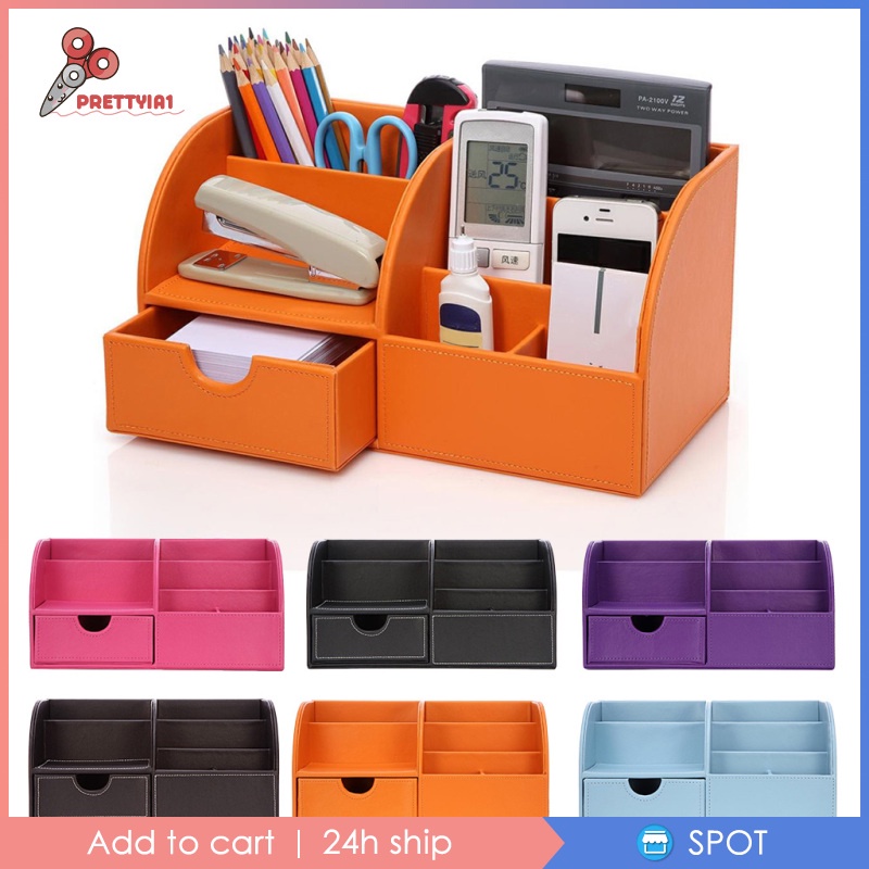 Hộp Đựng Bút Bằng Da Pu Để Bàn Màu Nâu Sắp Xếp Gọn Gàng Cho Trường Học / Văn Phòng 1