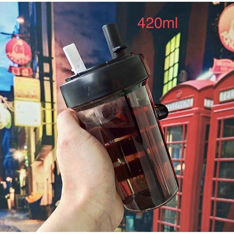 Bình đựng nước 2 ngăn kèm ống hút