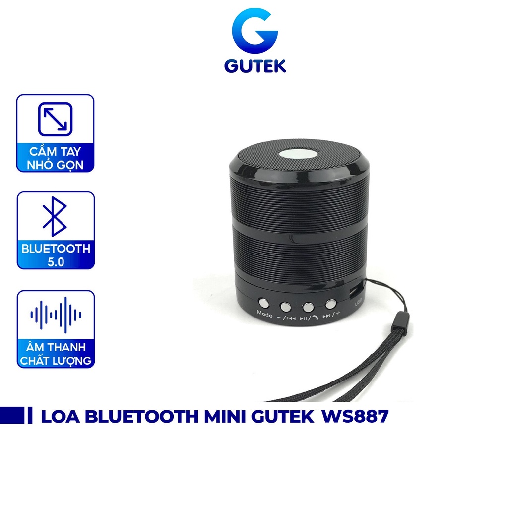 Loa Bluetooth Nghe Nhạc Mini Gutek WS887 Dáng Nhỏ Gọn Cầm Tay Hỗ Trợ Cắm Usb Thẻ Nhớ Giá Rẻ