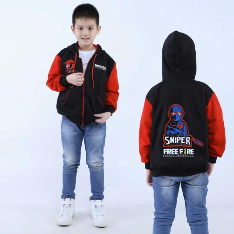 Áo Khoác Hoodie Vải Nỉ Màu Đỏ Đen In Hình Nhân Vật Mall B0X 27ma5a_ Freefire Cho Bé Từ 2-10 Tuổi