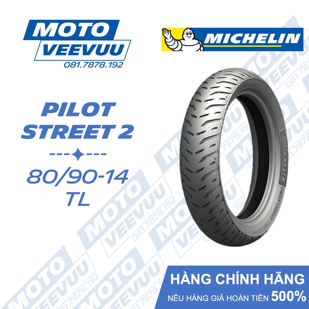 Vỏ lốp xe máy Michelin 80/90-14 TL Pilot Street 2 (Lốp không ruột)