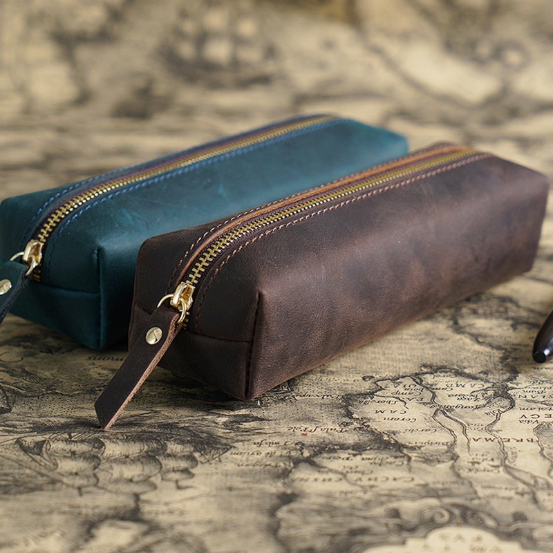 Túi Đựng Bút Bằng Da Có Khóa Kéo Tiện Dụng Mang Theo Du Lịch Cho Nữ