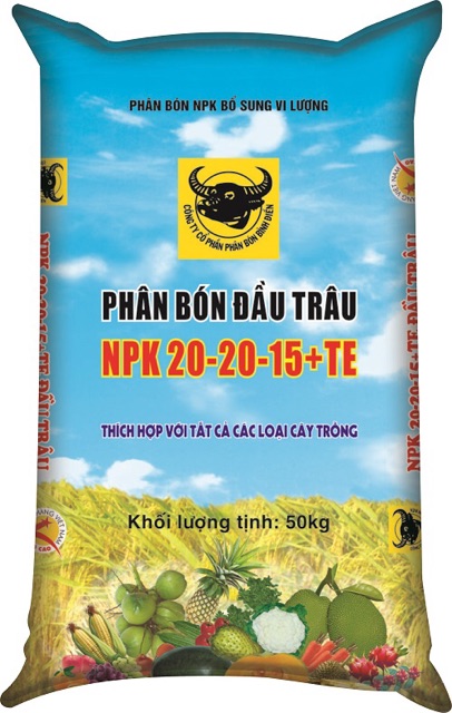 Phân Bón Đầu Trâu NPK 20-20-15+TE _ Thích Hợp Cho Các Loại Cây Trồng gói 1kg