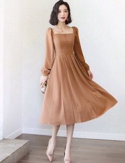 Đầm tay dài cổ vuông (2 màu )