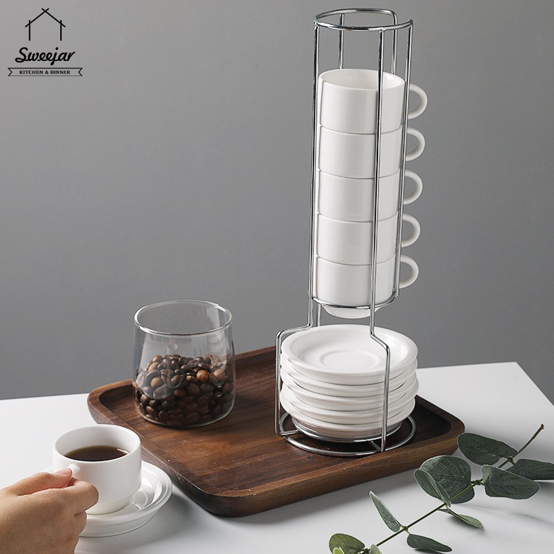 Bộ Tách Uống Espresso SWEEJAR Bằng Sứ Có Thể Xếp Chồng Với Chân Đế Kim Loại Dành Cho Bữa Tiệc