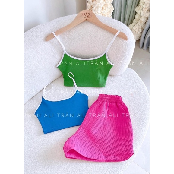 Set áo 2 dây viền quần xốp hàng loại 1-Dưới 53kg-Carotshop