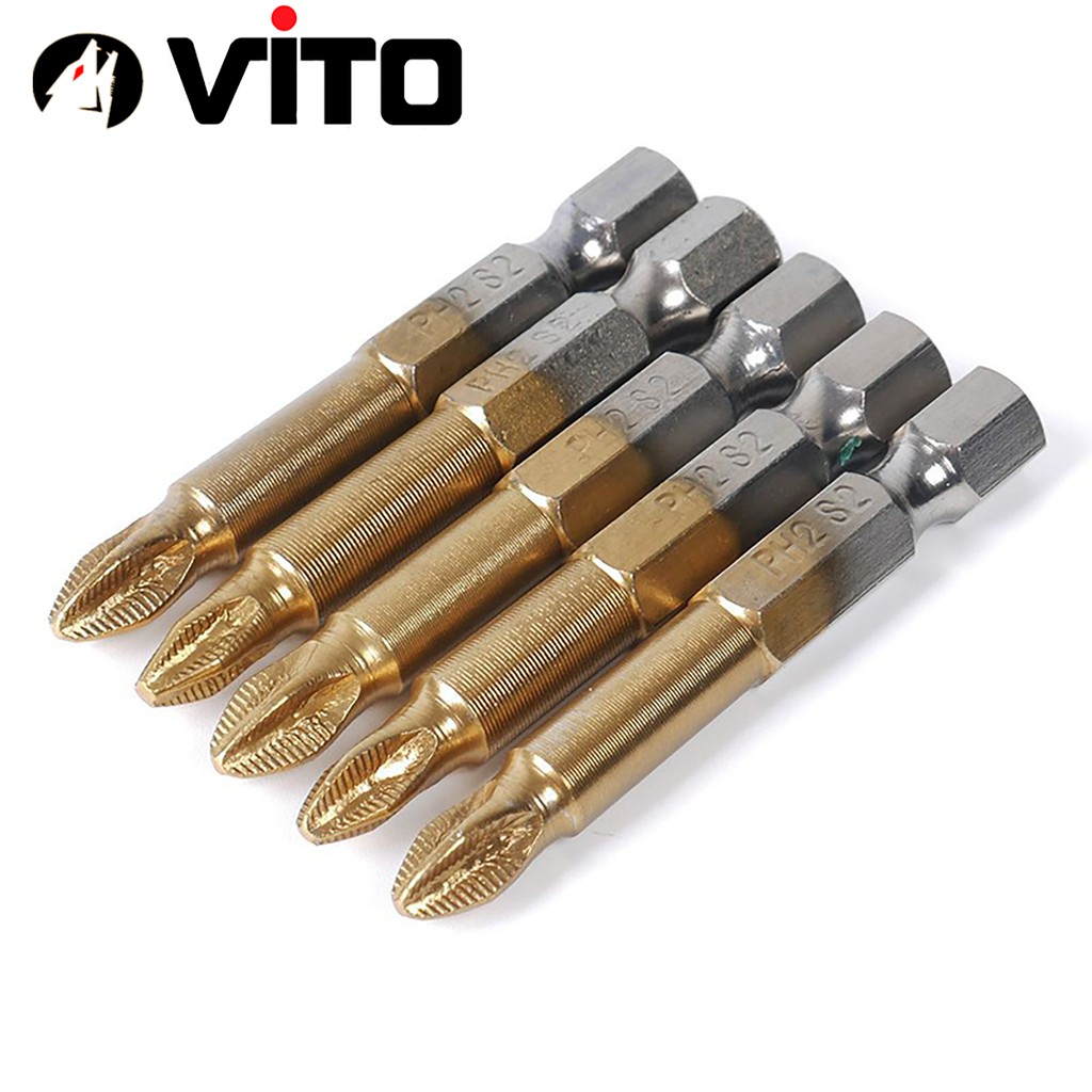 Bộ Mũi Vít PH2 Thép S2 VITO Mạ Titanium Chống Trượt Chuyên Dụng