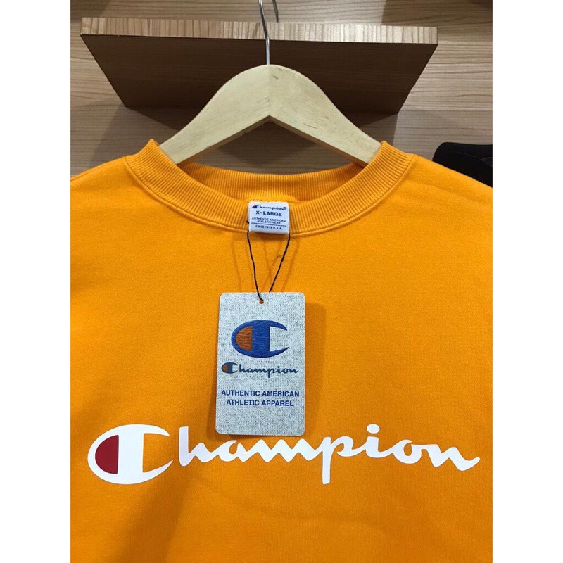 Áo Sweater 100% Chính Hãng In Logo Champion Màu Vàng Phong Cách Nhật Bản Cho Nam Nữ