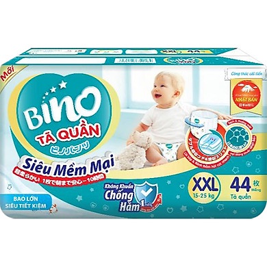 Tã/bỉm quần Bino kháng khuẩn chóng hâm size XXL44 tặng 8 ( 15 - 25 kg )