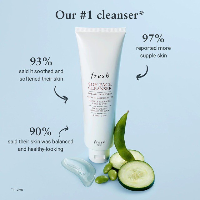 [ shop mới ưu đãi ] (150ml) Sữa Rửa Mặt Fresh Soy Face Cleanser. Làm mềm và giúp da có vẻ ngoài bóng khoẻ