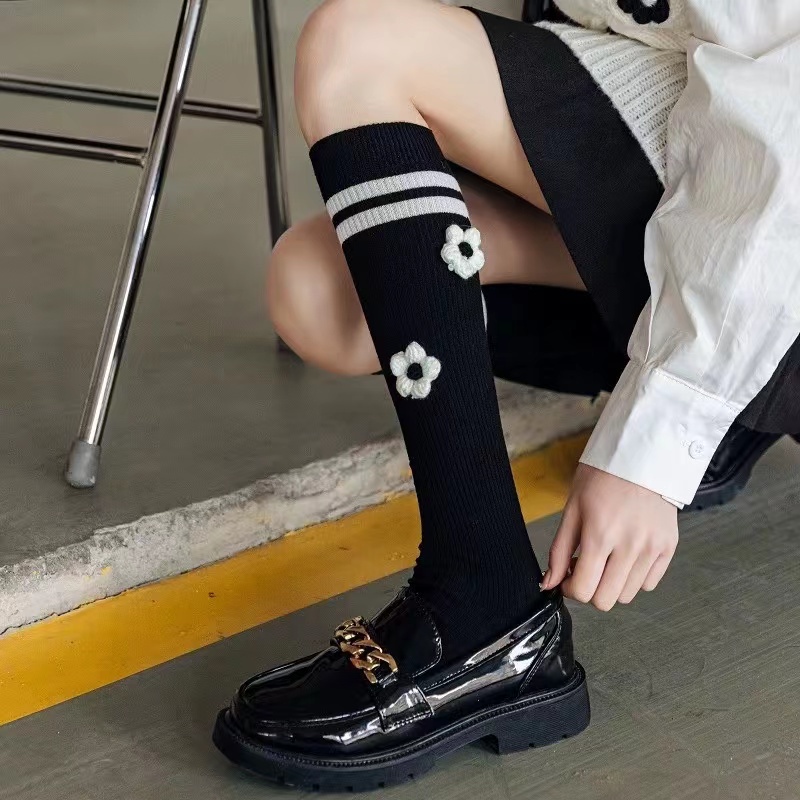 Vớ Nữ Cổ Cao Có Họa Tiết Hoa Nhỏ Phong Cách Hàn Quốc Mới
