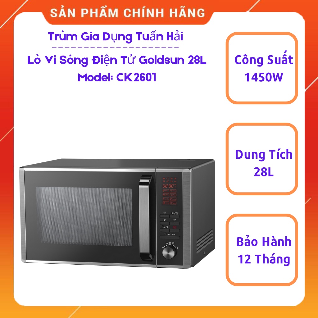 Lò Vi Sóng Điện Tử GOLDSUN CK2601, Dung Tích 28L, Chế Độ Nấu Linh Hoạt