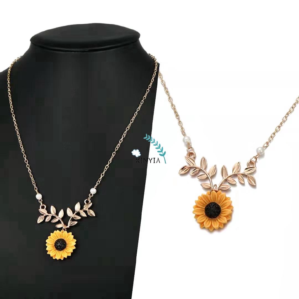 Dây Chuyền Mặt Hoa Hướng Dương Đính Ngọc Trai Sáng Tạo Cho Nữ