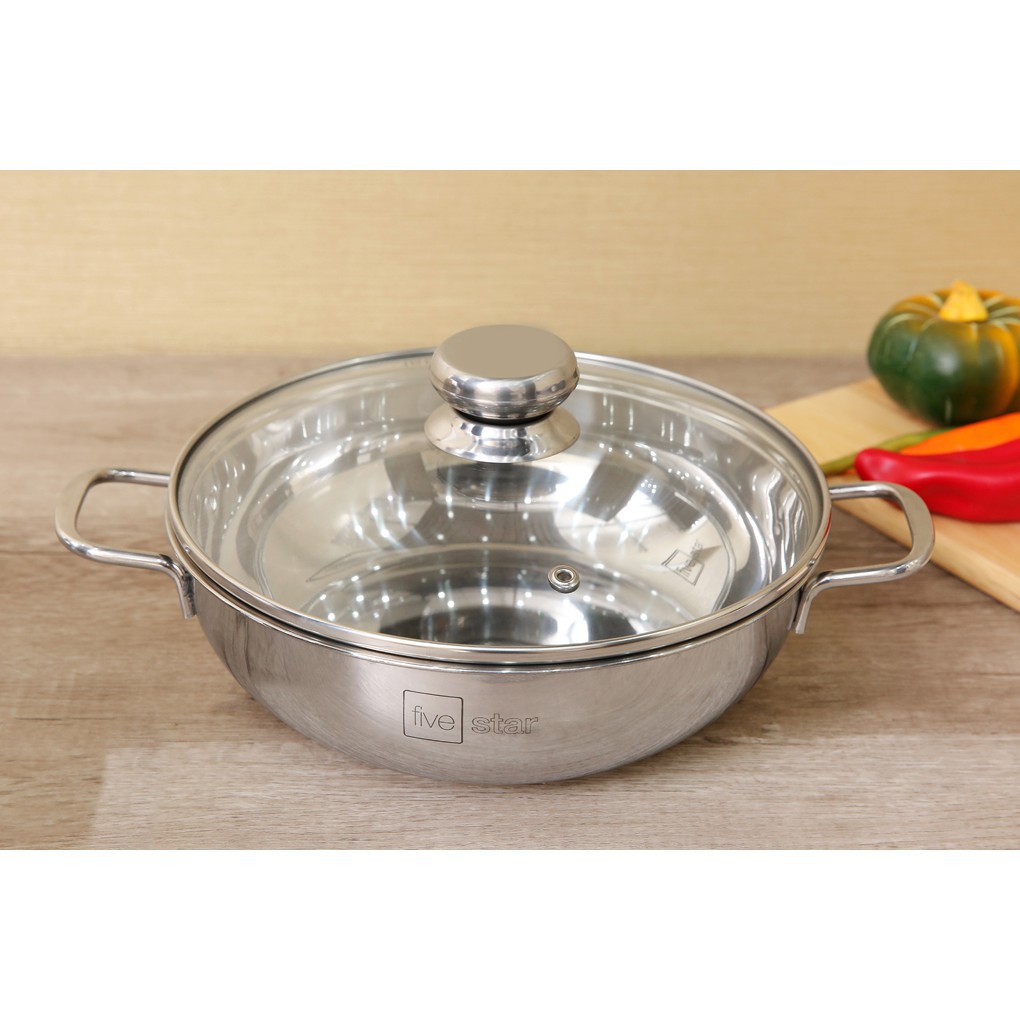 [HÀNG HOT 2020] Nồi lẩu um xào  inox 26cm bếp từ nắp kính