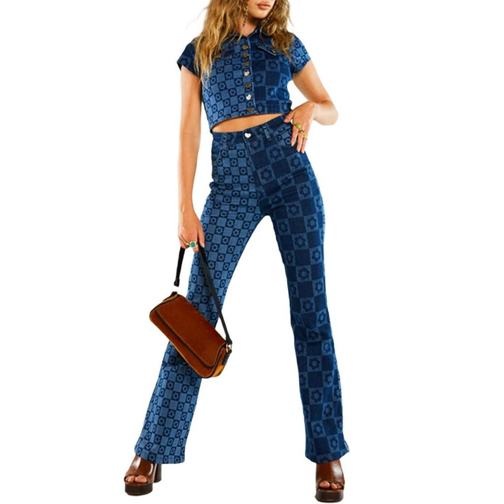 Quần Jeans Nữ Lưng Cao Họa Tiết Hoa Cá Tính