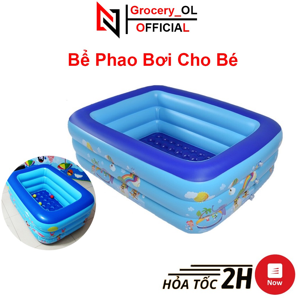 Bể Bơi 3 Tầng Hình Chữ Nhật Cho Bé Chơi Tại Nhà Vào Mùa Hè Đủ Kích Cỡ Có Đáy Chống Trượt Cho Trẻ Em