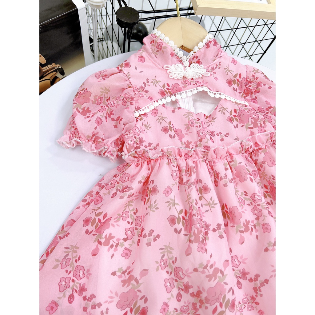 Váy hoa 2 lớp cho bé, đầm tiểu thư sang chảnh cho bé gái