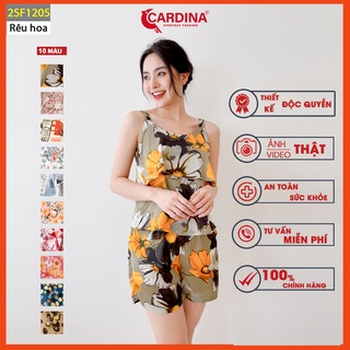 Đồ bộ nữ CARDINA bộ mặc nhà chất lụa Satin Nhật cao cấp quần đùi áo hai dây họa tiết 2SF12