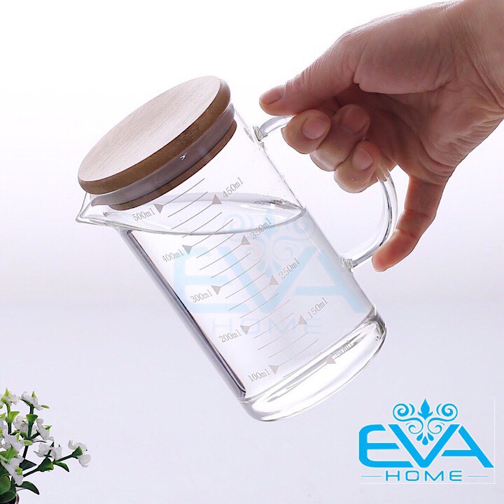 Ly Thuỷ Tinh Chia Vạch Đo Lường 500 Ml Kèm Nắp Gỗ Đậy