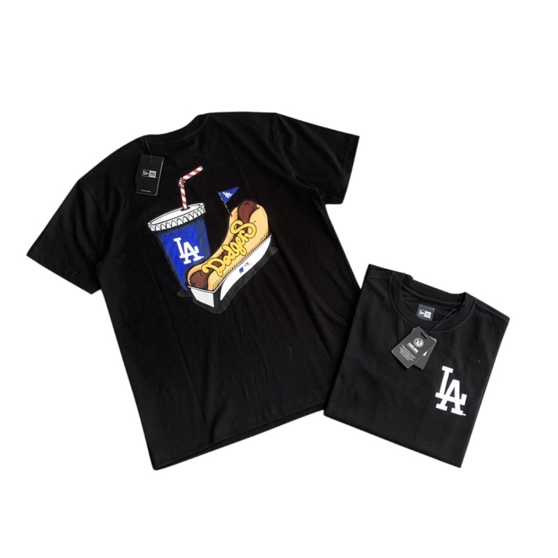 [CHÍNH HÃNG] ÁO THUN NEW ERA HOTDOG LA DODGERS TRẮNG ĐEN  - ÁO TSHIRT FULL TAG - UNISEX NAM NỮ - HÀNG NHẬP KHẨU