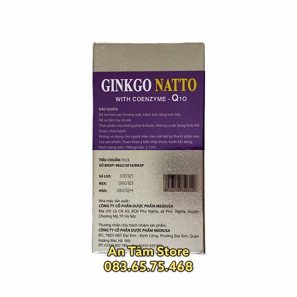 Viên uống bổ não Ginkgo Natto with coenzyme Q10 hoạt huyết dưỡng não, giúp tăng cường trí nhớ
