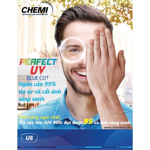 Tròng kính cắt ánh sáng xanh CHEMI U6 1.67 ASP PERFECT UV CRYSTAL U6 COATED chính hãng Hàn Quốc