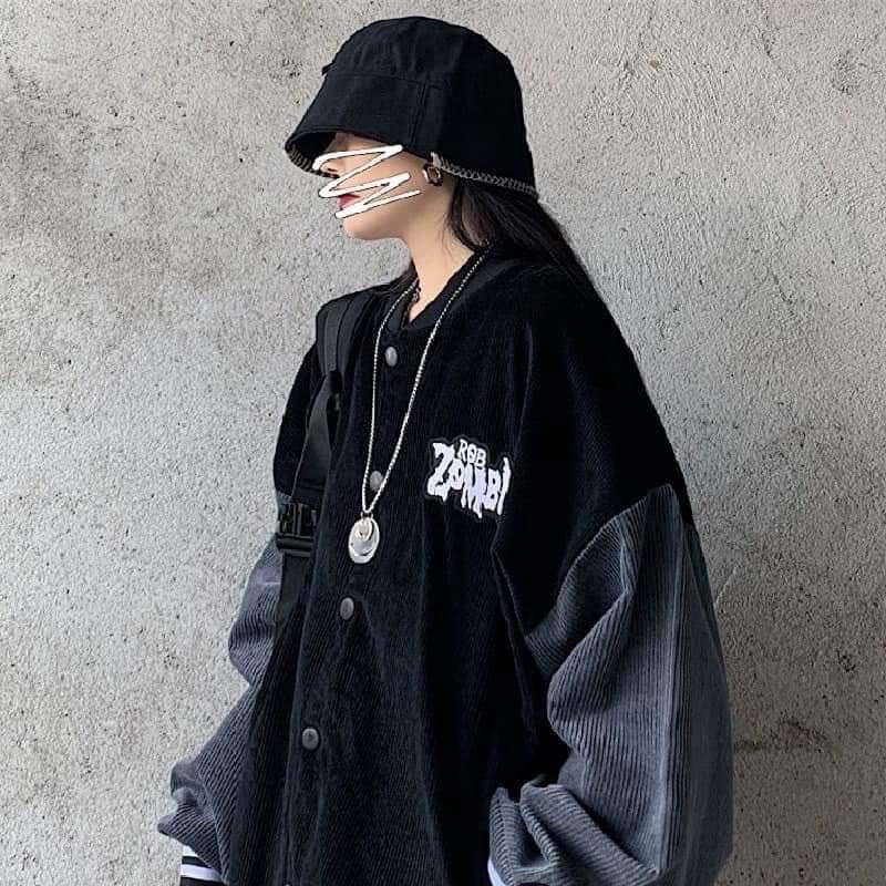 Áo khoác bomber nhung tay phối da Zombie siêu chất oversz unisex (annstore)