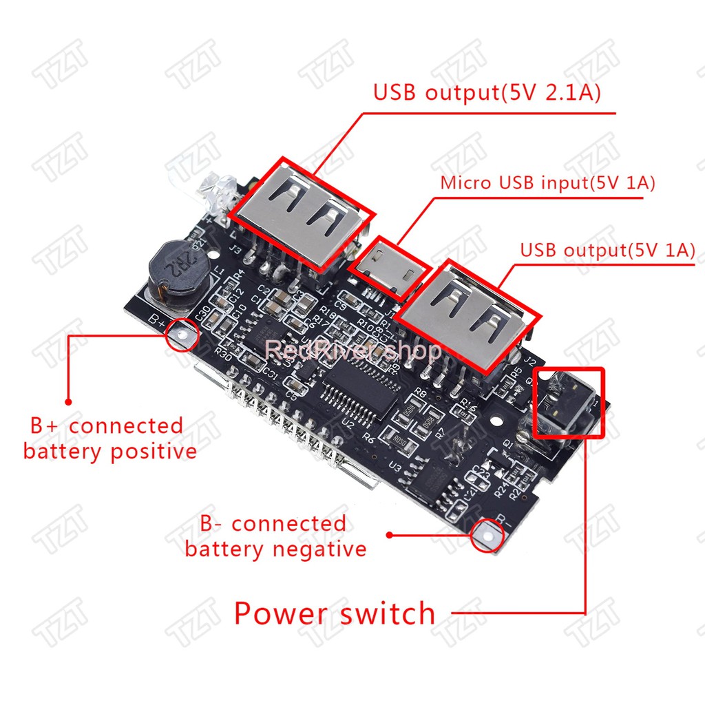 Mạch Sạc Pin Dự Phòng 2 CỔNG USB 5V1A, 5V2.1A Tích Hợp LCD - 1D3