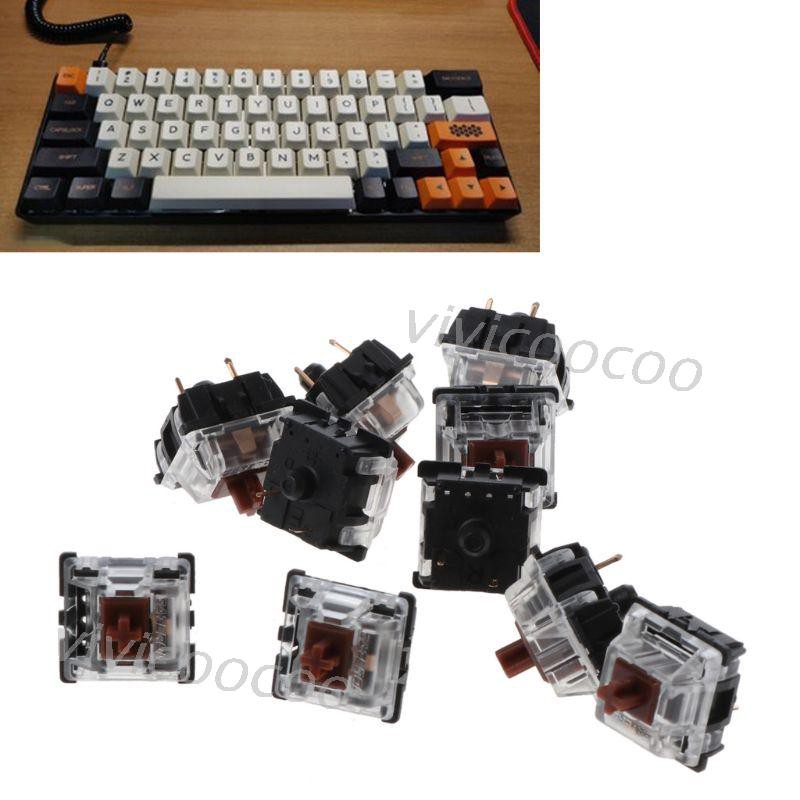 VIVI 10Pcs Mechanical Keyboard Gateron MX 3 Pin Brown Switch Transparent Case