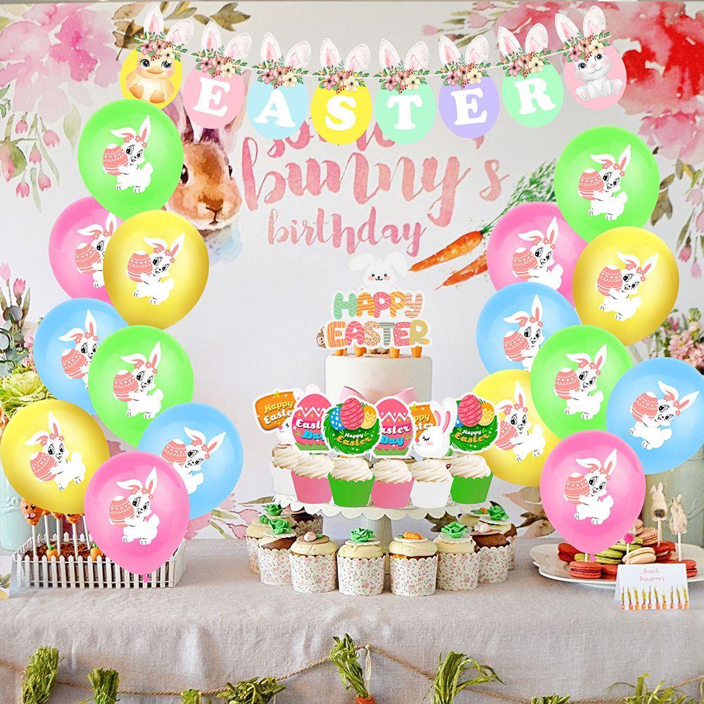 LONTIME Set Bong Bóng Hình Thỏ Phục Sinh Trang Trí Bánh Kem