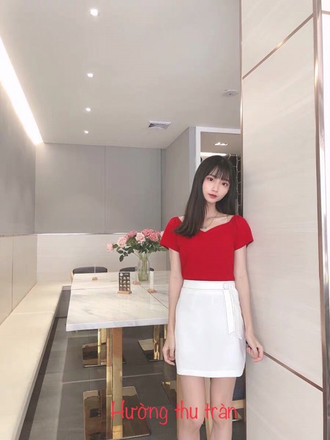 Chân Váy Chữ A Chân Váy Ngắn Công Sở Cạp Cách Điệu Trần Chỉ 1 Cúc