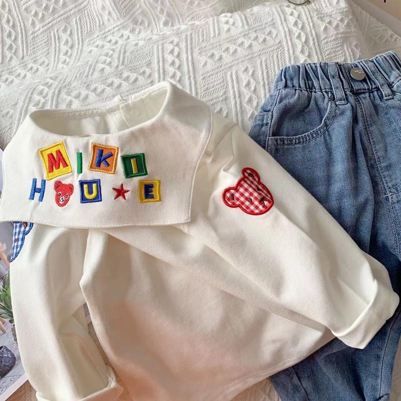 [Babycat] Hàng Có Sẵn Áo Thun polo Tay Dài Phong Cách Nhật Hàn Nhật Bản Thời Trang Mùa Xuân Màu Trắng Kiểu Mới Dành Cho Bé Trai Bé Gái