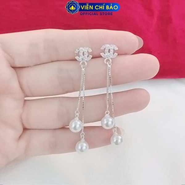 Bông tai bạc nữ chữ CC dạng thả quả cầu bạc 925 thời trang phụ kiện trang sức nữ thương hiệu Viễn Chí Bảo B400129