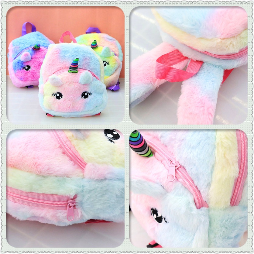 Ba Lô Vải Bông Nhẹ Hình Kỳ Lân Nhiều Màu Đáng Yêu Thời Trang Cho Bé Gái