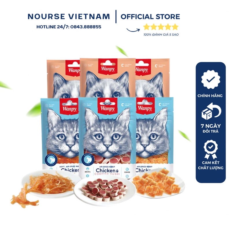 Đồ ăn vặt cho mèo Wanpy Bánh thưởng cho mèo tăng cân Snacks bổ sung dinh dưỡng NourseVietnam WP09