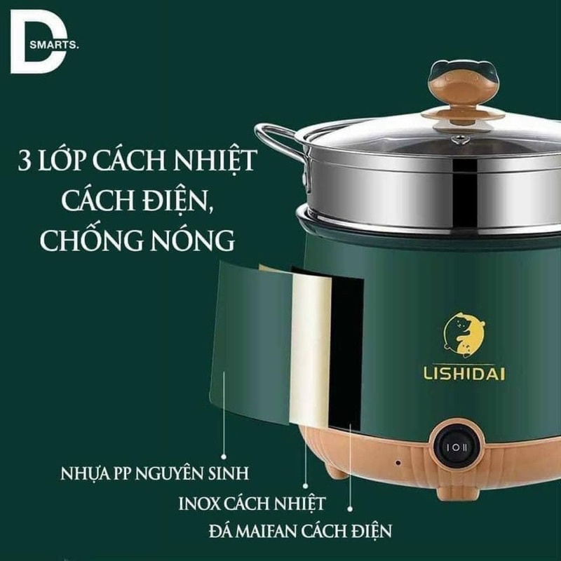 Nồi lẩu điện đa năng 18cm chống dính kèm vỉ hấp inox