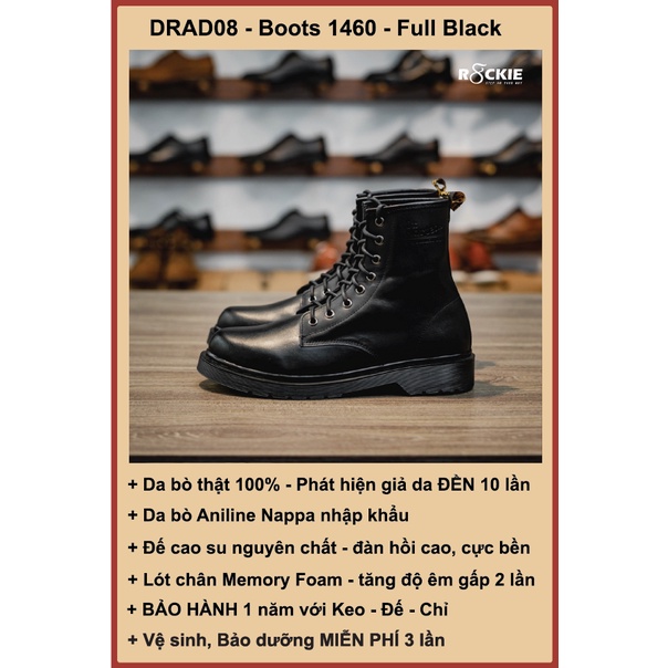 Giày boots Dr Martens1460 da thật Fullblack - Da nappa cao cấp - Đen - DRAD08DE - R8ckie Official