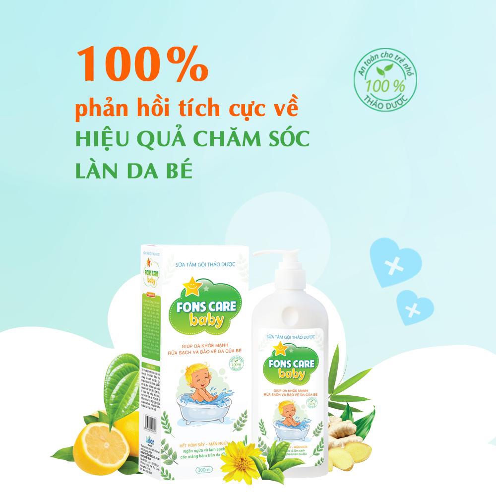 Sữa tắm thảo dược cho bé Fons Care Baby tắm gội thảo dược Sạch hết rôm, sảy, mẩn ngứa, hăm tã trẻ sơ sinh (Chai 300ml)