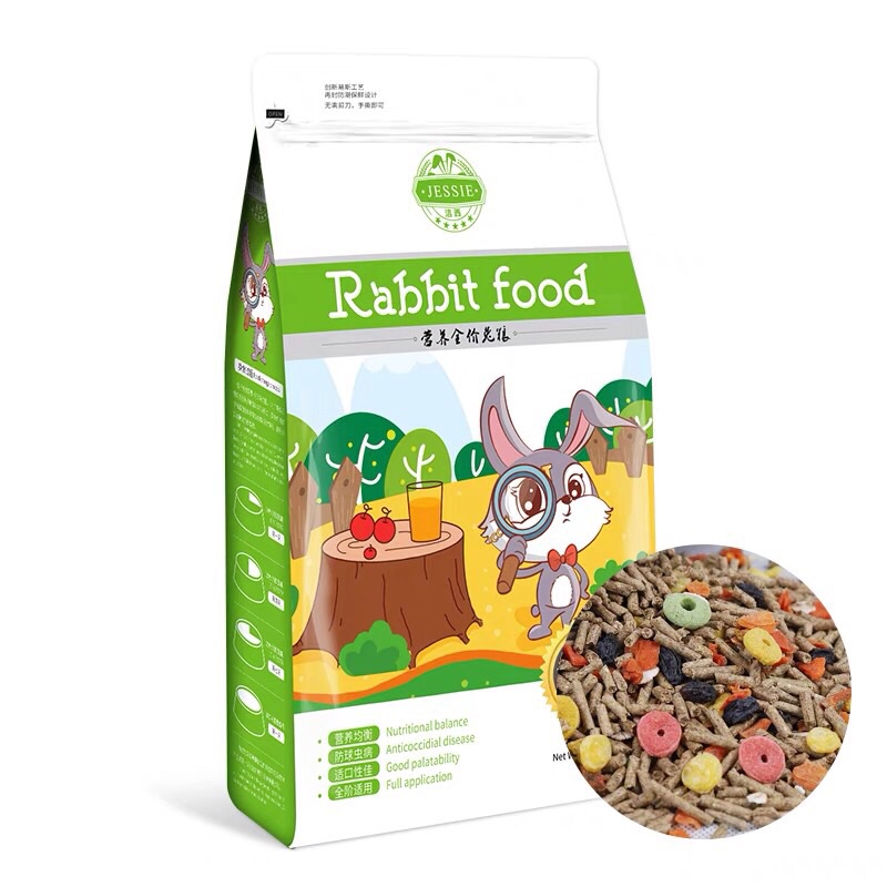 Thức ăn cho thỏ Jessie, thỏ cảnh, thỏ non, thỏ trưởng thành, thỏ tai bèo, đầy đủ dinh dưỡng (túi chiết 400g)